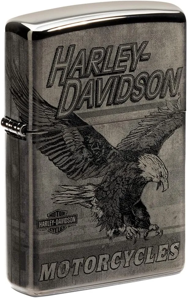 Zippo Harley-Davidson Eagle Photo Image 360° High Polish Black Pocket Lighter