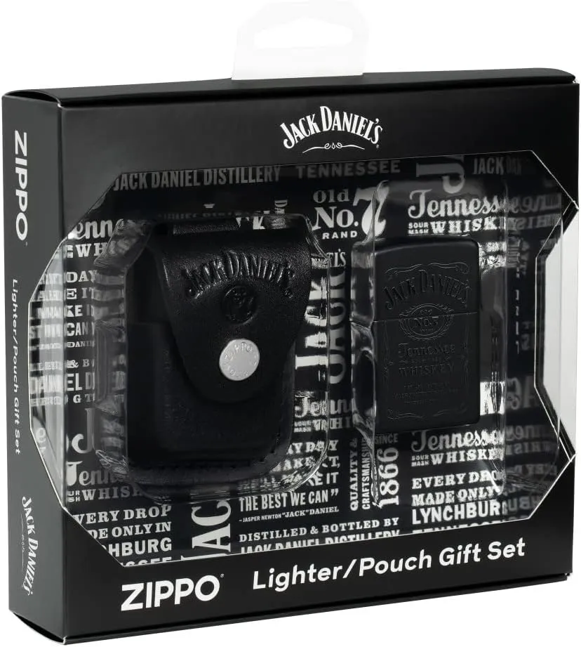 Zippo Jack Daniel's Black Matte Pocket Lighter and Pouch Gift Set