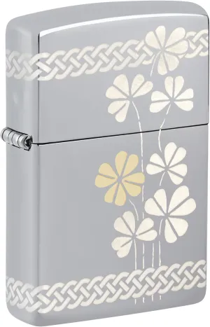 Zippo Laser 360° Clover Design High Polish Chrome Pocklet Lighter