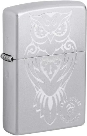 Zippo Lighter: Anne Stokes Engraved Owl - Satin Chrome 81199