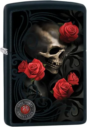 Zippo Lighter: Anne Stokes Skull and Roses - Black Matte 80010