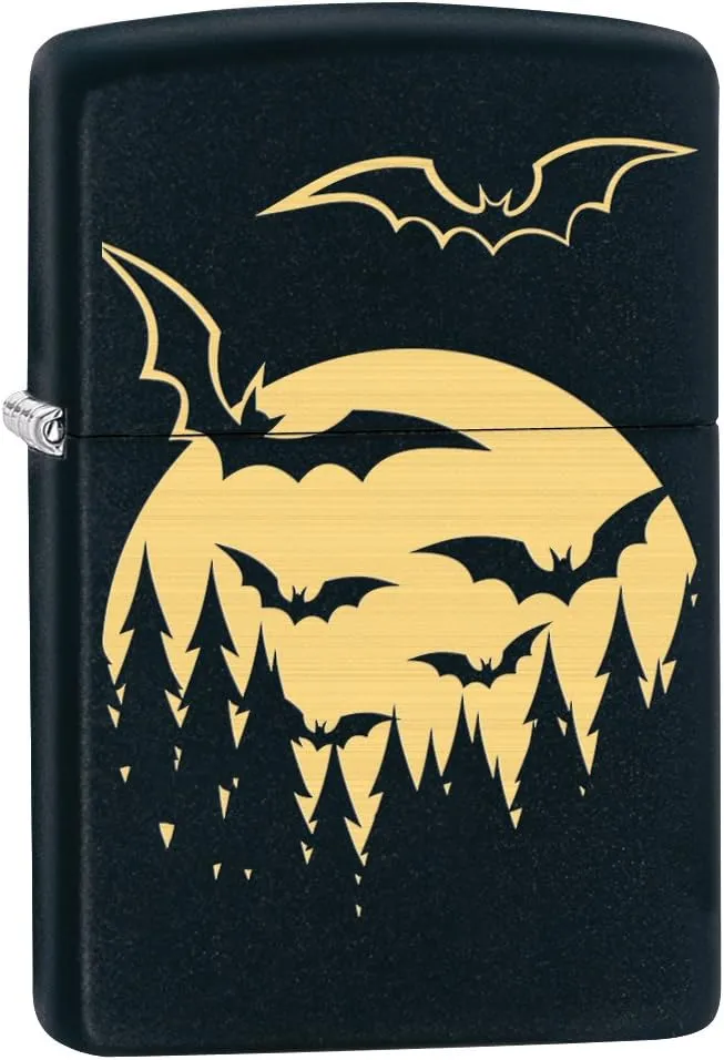 Zippo Lighter: Bats and Full Moon, Engraved - Black Matte 78054