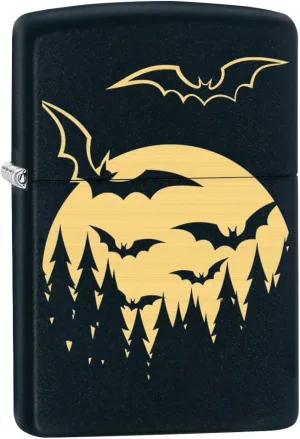 Zippo Lighter: Bats and Full Moon, Engraved - Black Matte 78054