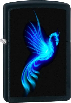 Zippo Lighter: Blue Phoenix - Black Matte 76524