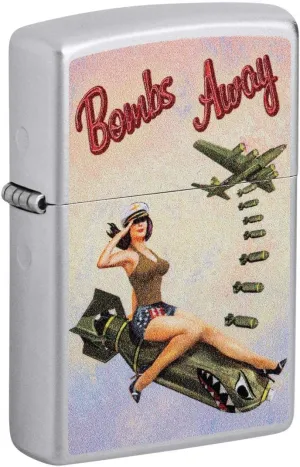 Zippo Lighter: Bombs Away, Pin-up Girl - Satin Chrome 81418