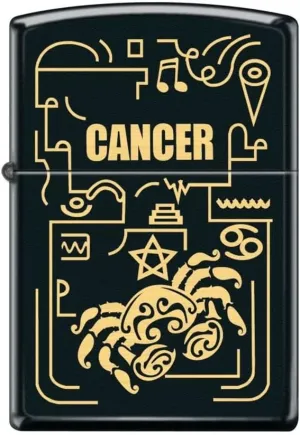 Zippo Lighter- Cancer Zodiac Horoscope Sign Black Matte Windproof Lighter #Z5300