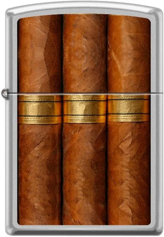 Zippo Lighter- Cigars Cuban Design Satin Chrome Windproof Lighter #Z5123