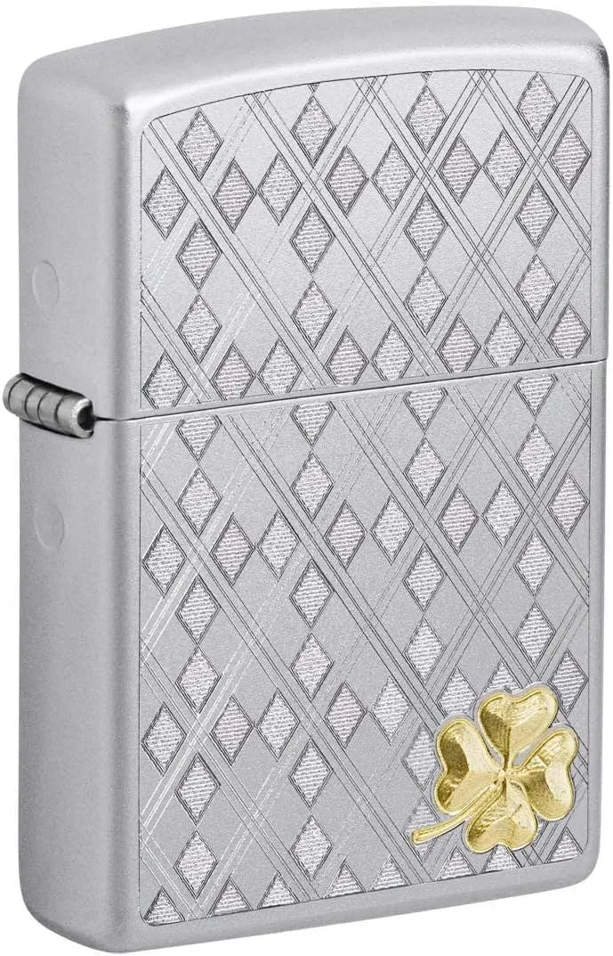 Zippo Lighter: Clover with Argyle Design, Engraved - Satin Chrome 81328