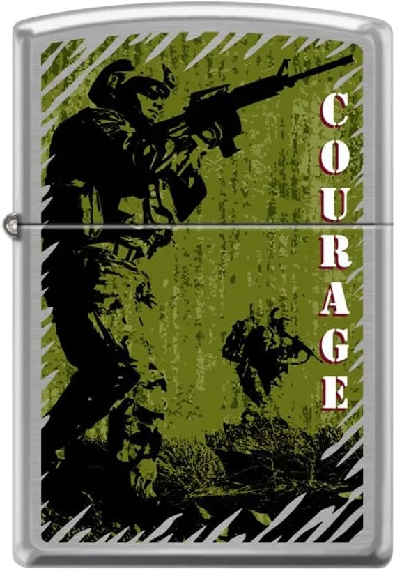 Zippo Lighter- Courage Soldier Brushed Chrome Windproof Lighter #Z5172