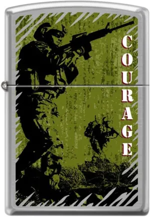 Zippo Lighter- Courage Soldier Brushed Chrome Windproof Lighter #Z5172