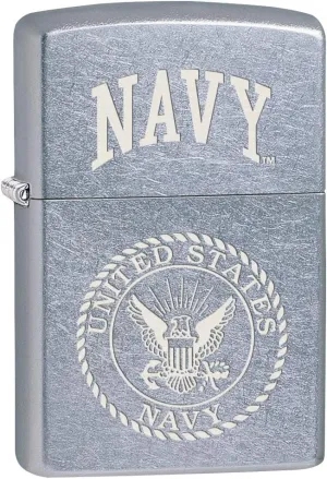 Zippo Lighter: Engraved U.S. Navy Logo - Street Chrome 80382