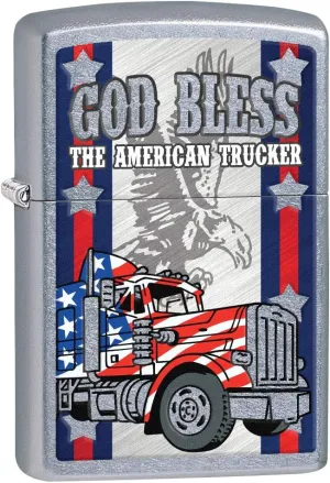 Zippo Lighter: God Bless The American Trucker - Street Chrome 80541