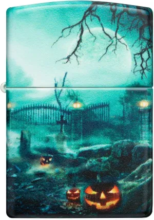 Zippo Lighter Graveyard All Over Design, Windproof, Custom Designed, Stainless Steel Body