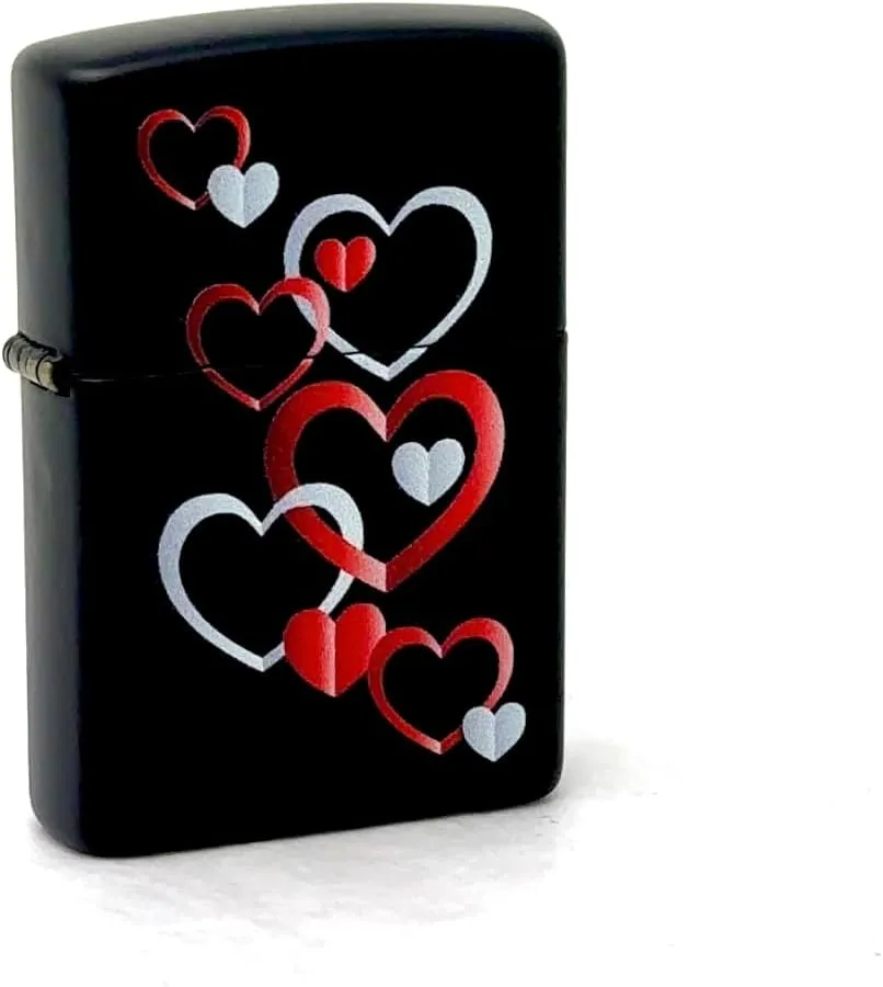 Zippo Lighter- Hearts Love Valentines Black Matte Windproof Lighter #Z5142