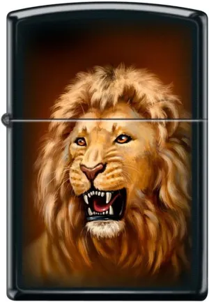 Zippo Lighter- Lion Roaring Black Matte Windproof Lighter #Z5195