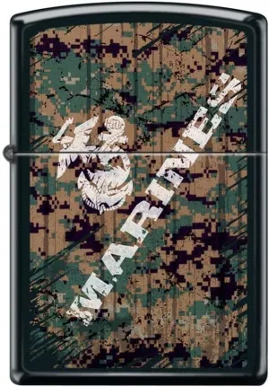 Zippo Lighter- Marine Corps USMC Camouflage Black Matte Windproof Lighter #Z5132