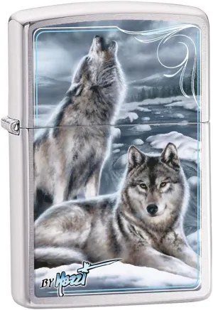 Zippo Lighter: Mazzi Winter Wolves - Brushed Chrome 81164