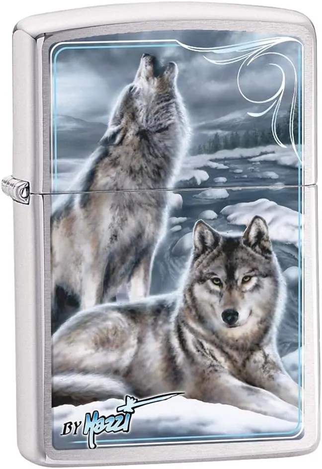 Zippo Lighter: Mazzi Winter Wolves - Brushed Chrome 81164