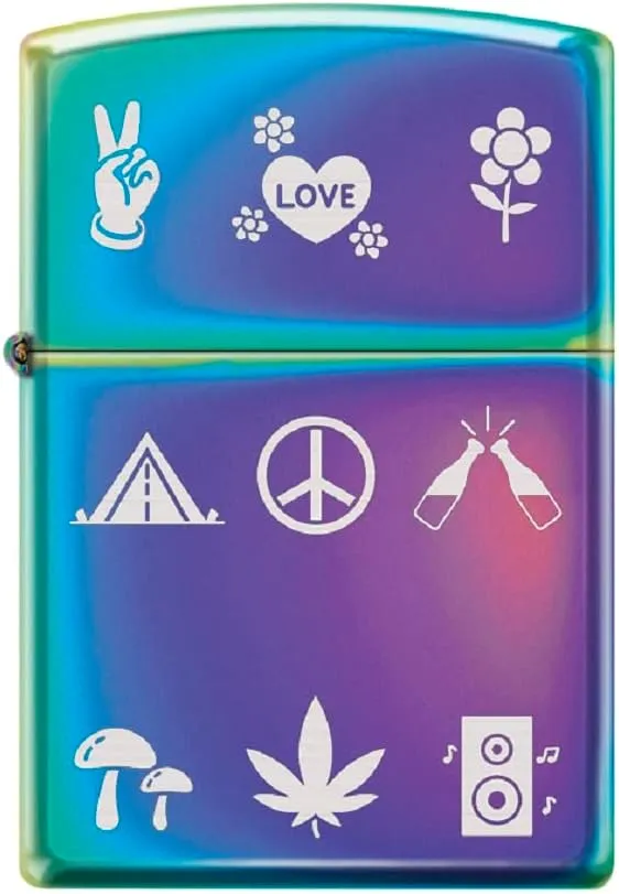 Zippo Lighter- Message Saying Funny Text Windproof Lighter (Hippie Symbols #Z6032)