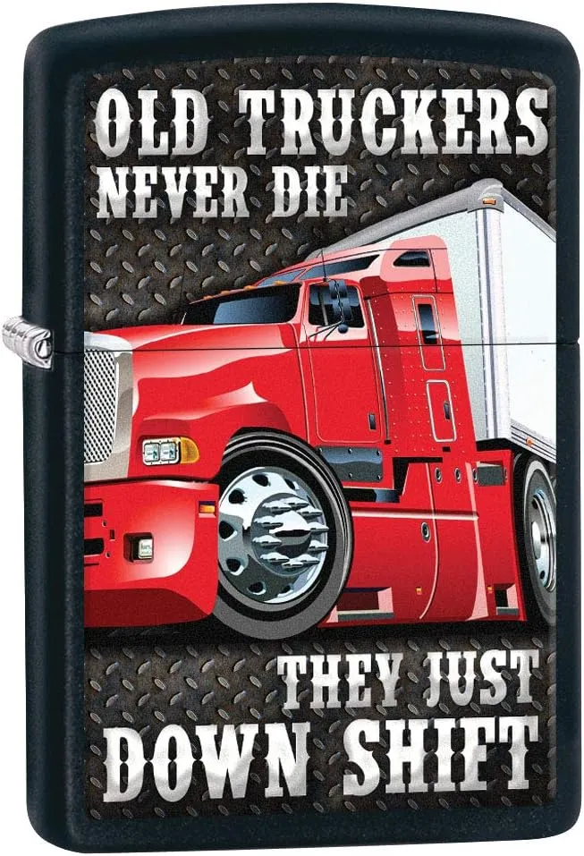 Zippo Lighter: Old Truckers Never Die - Black Matte 80538