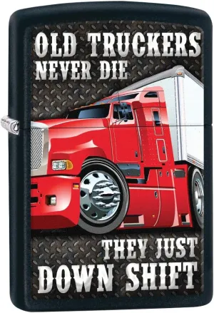 Zippo Lighter: Old Truckers Never Die - Black Matte 80538