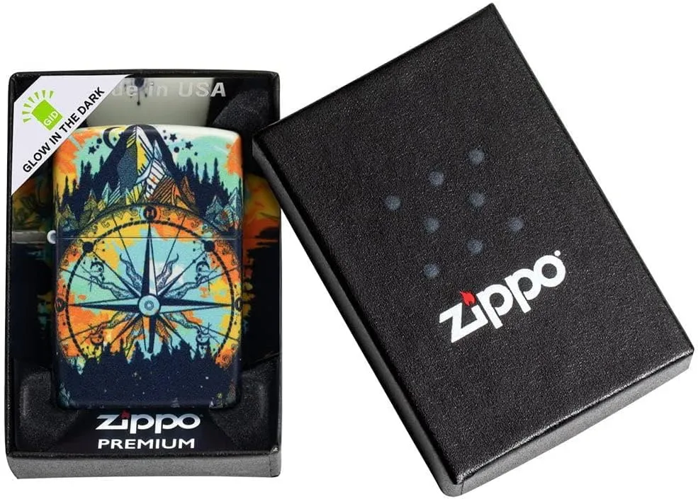 Zippo Lighter - Personalized Custom Message Engrave on Back Compass Design Windproof Zippo Lighter Glow in The Dark 49805