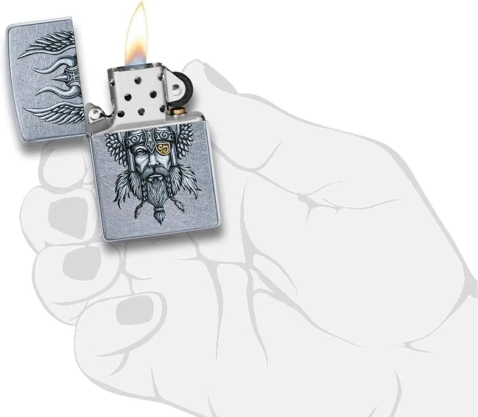 Zippo Lighter - Personalized Message Engraved Backside on Viking Design Windproof Lighter Warrior 29871