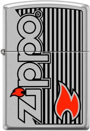 Zippo Lighter- Zippo and Flame Satin Chrome Windproof Lighter #Z5102