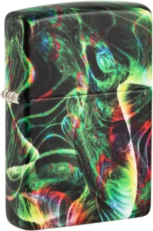 Zippo Psychedelic Swirl Design Glow in The Dark Green Matte Pocket Lighter