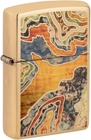 Zippo Topo Map High Polish Brass Pocket Lighter