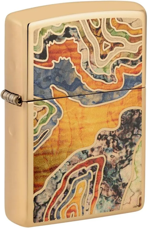 Zippo Topo Map High Polish Brass Pocket Lighter
