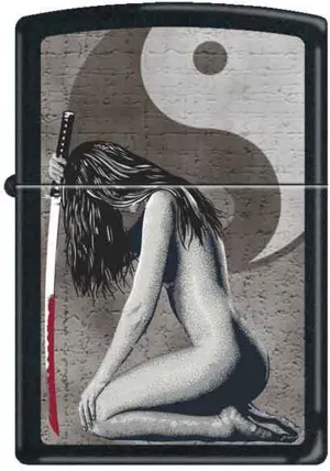 Zippo Woman with Samurai Sword Yin & Yang Black Matte Windproof Lighter New Rare