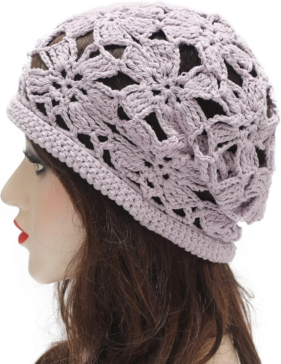 ZLYC Women Cotton Crochet Slouchy Beanie Hat Handmade Knit Summer Skull Cap