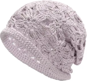ZLYC Women Cotton Crochet Slouchy Beanie Hat Handmade Knit Summer Skull Cap