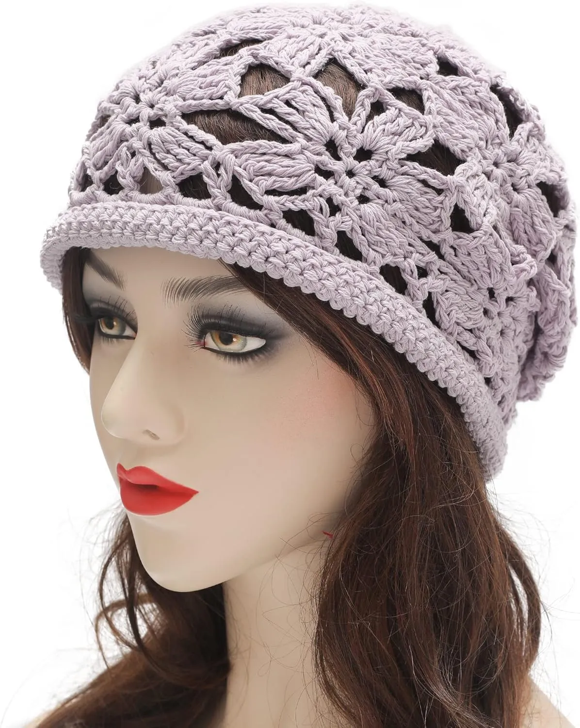 ZLYC Women Cotton Crochet Slouchy Beanie Hat Handmade Knit Summer Skull Cap