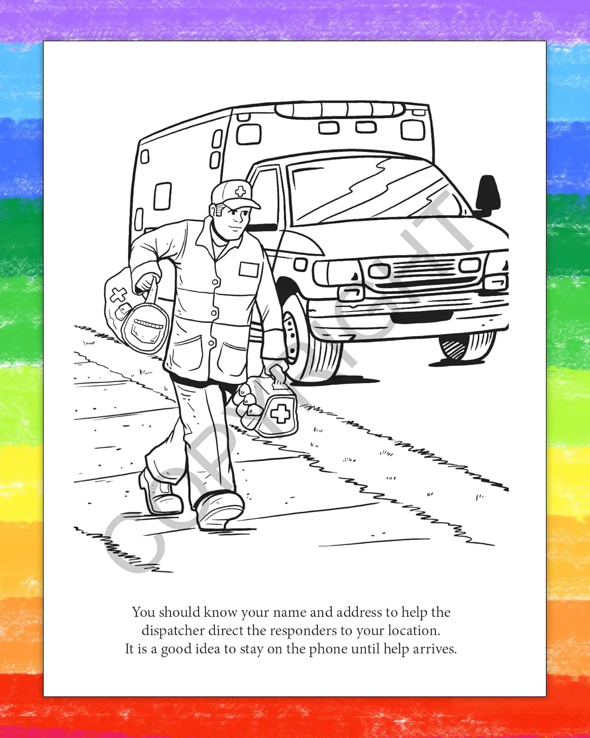 ZOCO – Learn About 911 – Coloring & Activity Books (25 Bulk Pack, Without Crayons) – EMT, EMS Dispatcher, Police, Sheriff, Fire Department Handout for Kids
