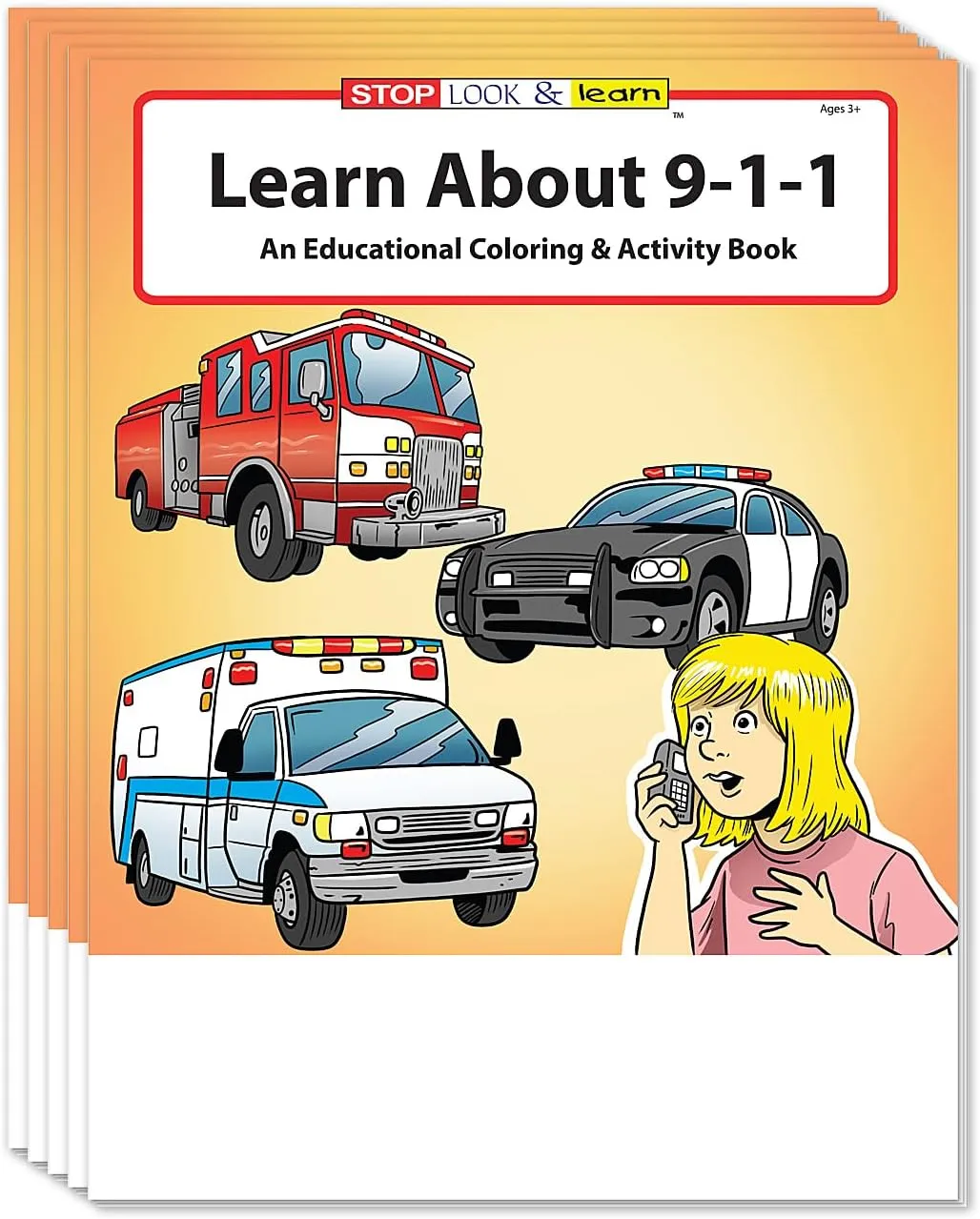 ZOCO – Learn About 911 – Coloring & Activity Books (25 Bulk Pack, Without Crayons) – EMT, EMS Dispatcher, Police, Sheriff, Fire Department Handout for Kids