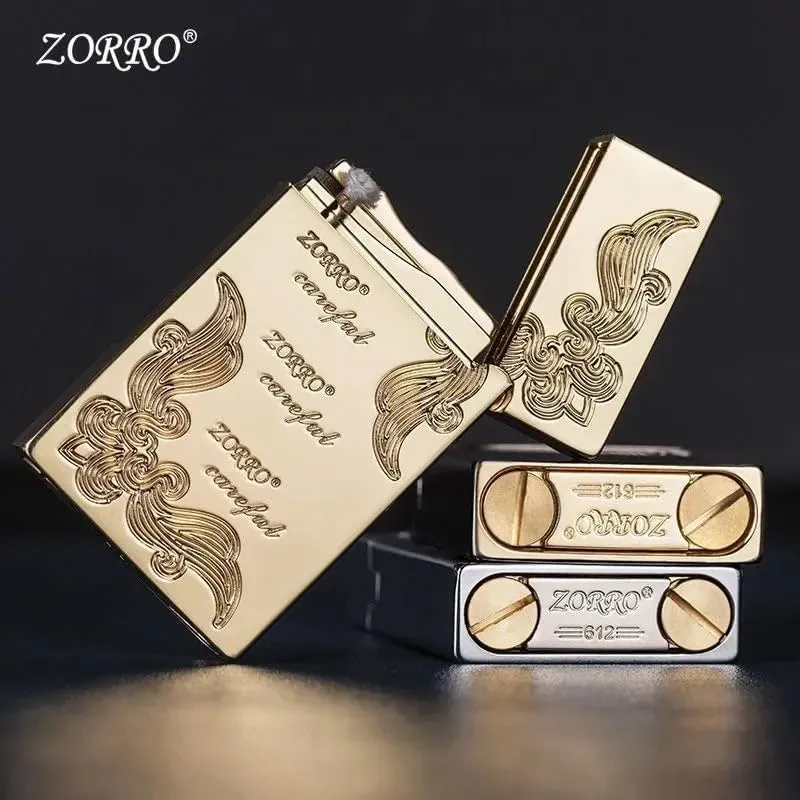 ZORRO 612 Refillable Kerosene Lighter – Side Wheel Flint Ignition with Stylish Shell Design and Windproof Flame Performance Silver(Shell)