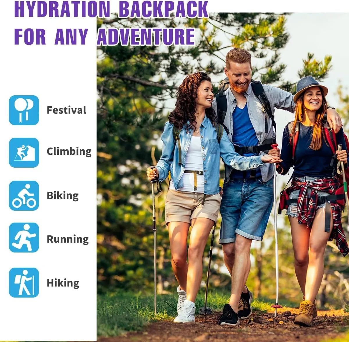 Zounich Hydration Backpack, Breathable Running Backpack with 3L Water Bladder, Large Capacity Hiking Rucksack Outdoors Hydration Bag Pack Perfect for Cycling Camping Fitness Climbing Fits Men & Women