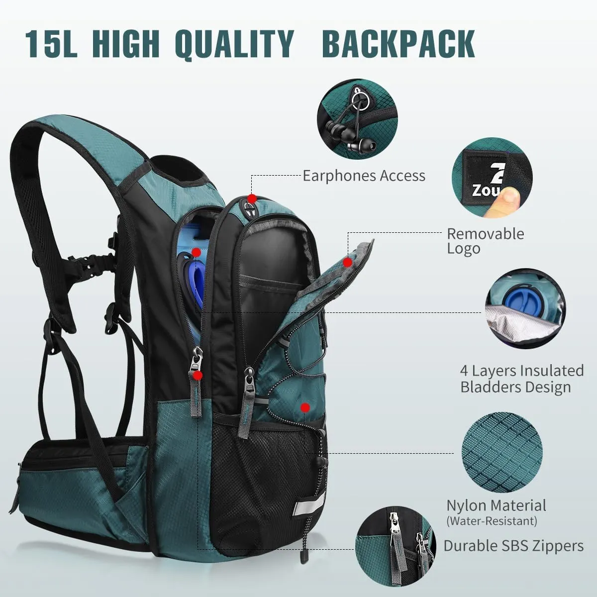 Zounich Hydration Backpack, Breathable Running Backpack with 3L Water Bladder, Large Capacity Hiking Rucksack Outdoors Hydration Bag Pack Perfect for Cycling Camping Fitness Climbing Fits Men & Women
