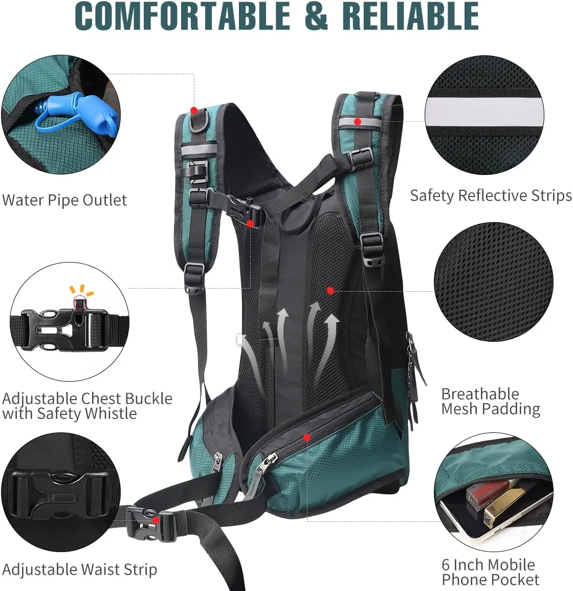 Zounich Hydration Backpack, Breathable Running Backpack with 3L Water Bladder, Large Capacity Hiking Rucksack Outdoors Hydration Bag Pack Perfect for Cycling Camping Fitness Climbing Fits Men & Women