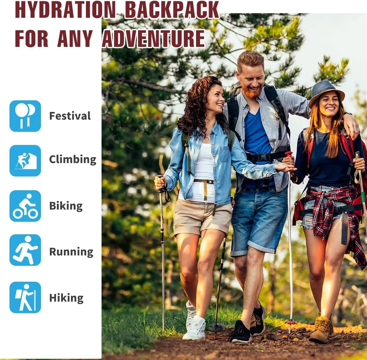 Zounich Hydration Backpack, Breathable Running Backpack with 3L Water Bladder, Large Capacity Hiking Rucksack Outdoors Hydration Bag Pack Perfect for Cycling Camping Fitness Climbing Fits Men & Women