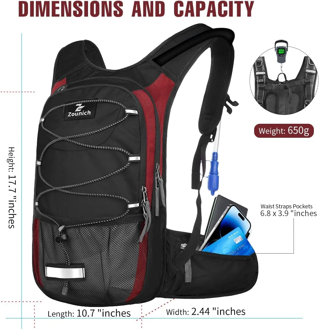 Zounich Hydration Backpack, Breathable Running Backpack with 3L Water Bladder, Large Capacity Hiking Rucksack Outdoors Hydration Bag Pack Perfect for Cycling Camping Fitness Climbing Fits Men & Women