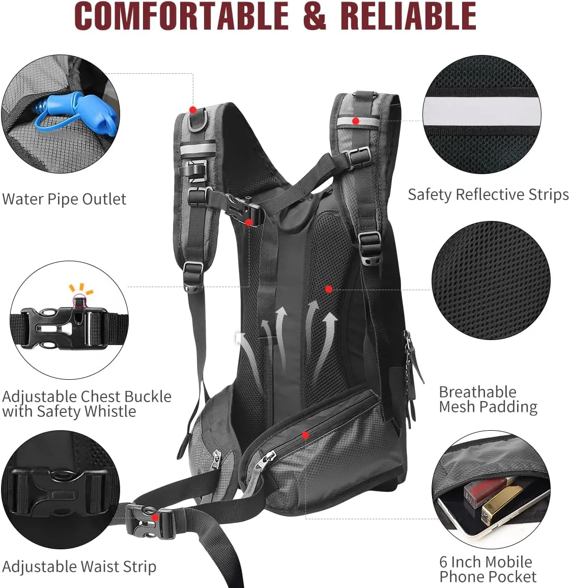 Zounich Hydration Backpack, Breathable Running Backpack with 3L Water Bladder, Large Capacity Hiking Rucksack Outdoors Hydration Bag Pack Perfect for Cycling Camping Fitness Climbing Fits Men & Women
